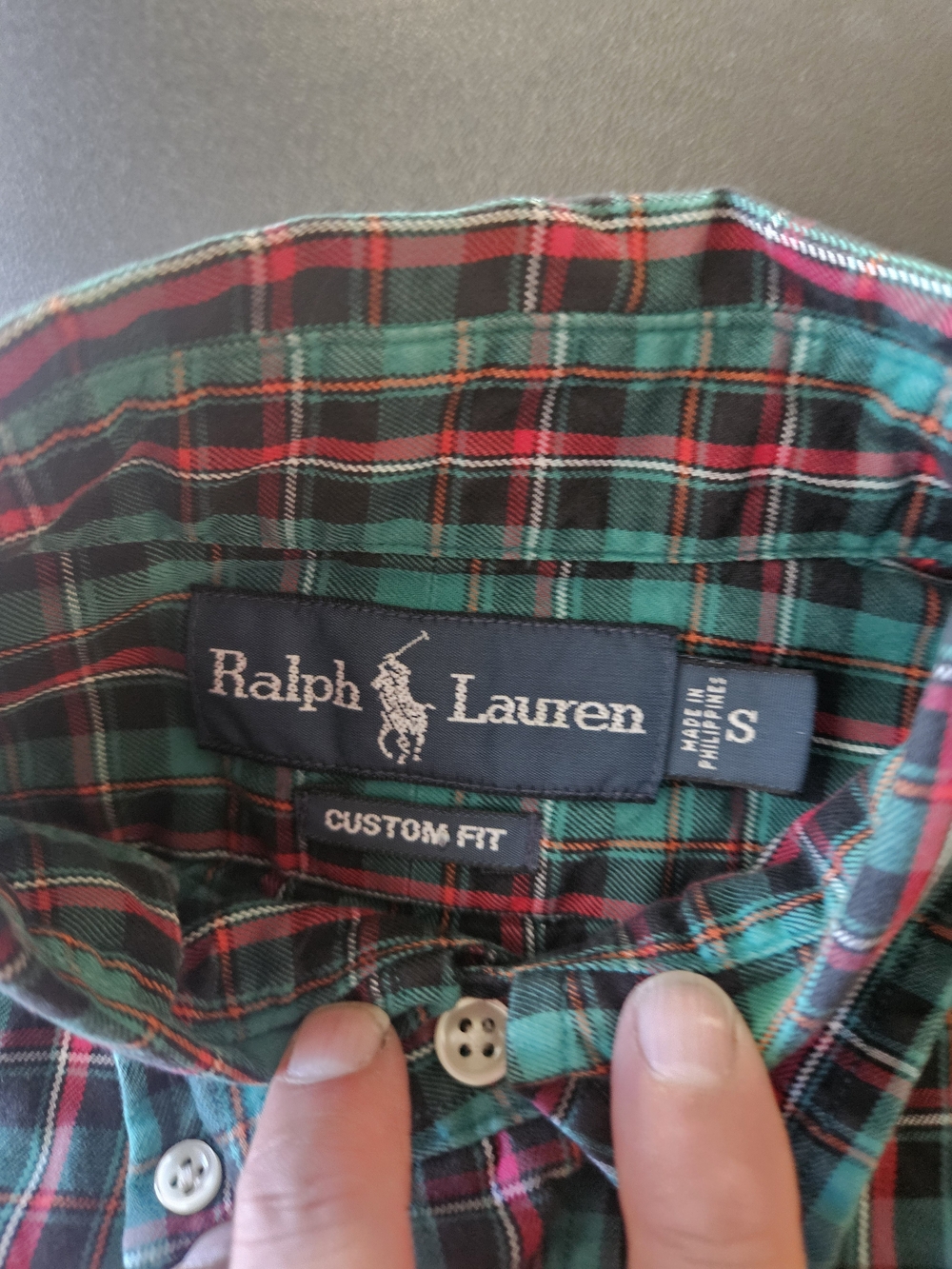 Ralph Lauren Green & Red Plaid Cotton Button-Up Shirt - Custom Fit